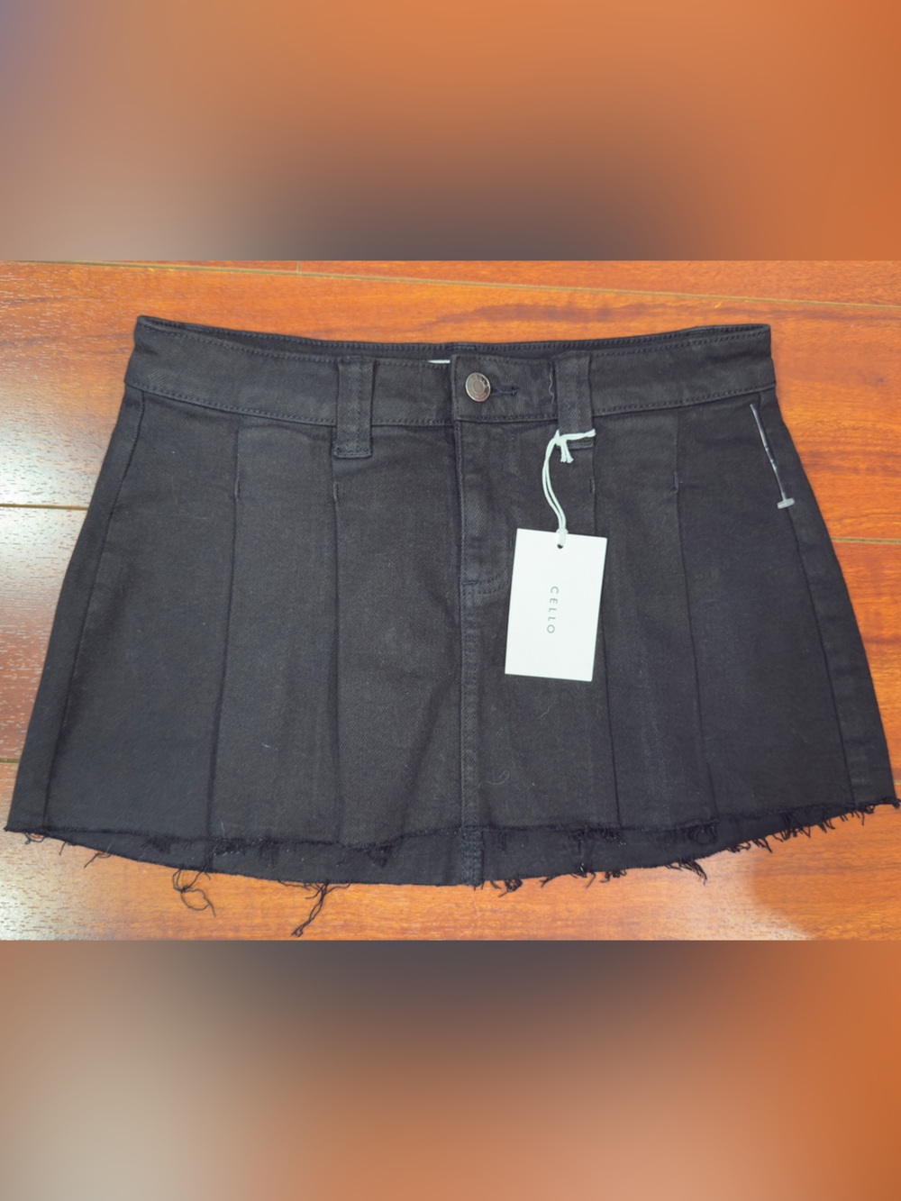 Cello Black Denim Mini Skort with Frayed Hem